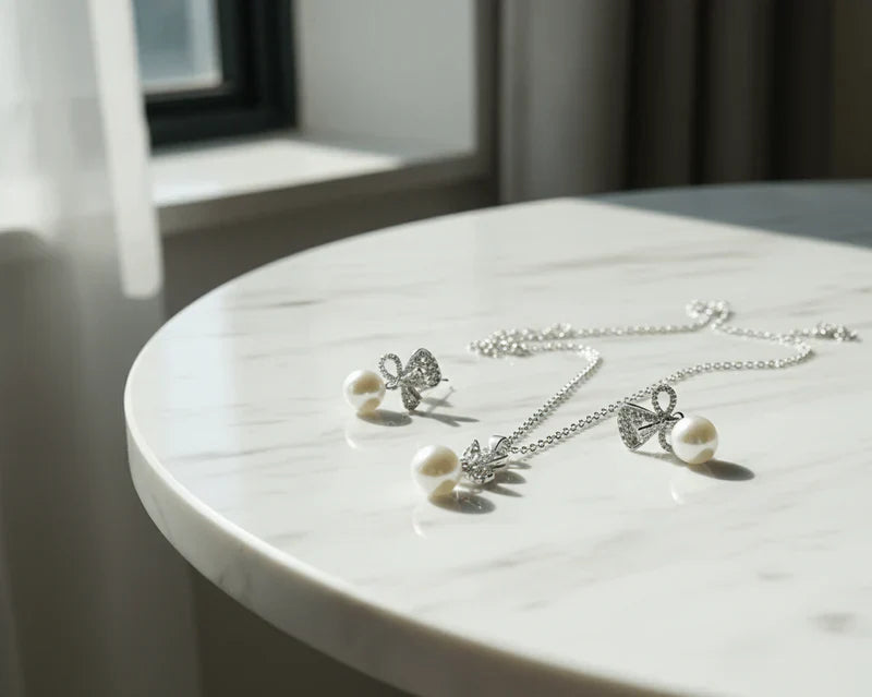 Luxury Bow Pearl Pendant & Earrings Set – 4U Jewelry