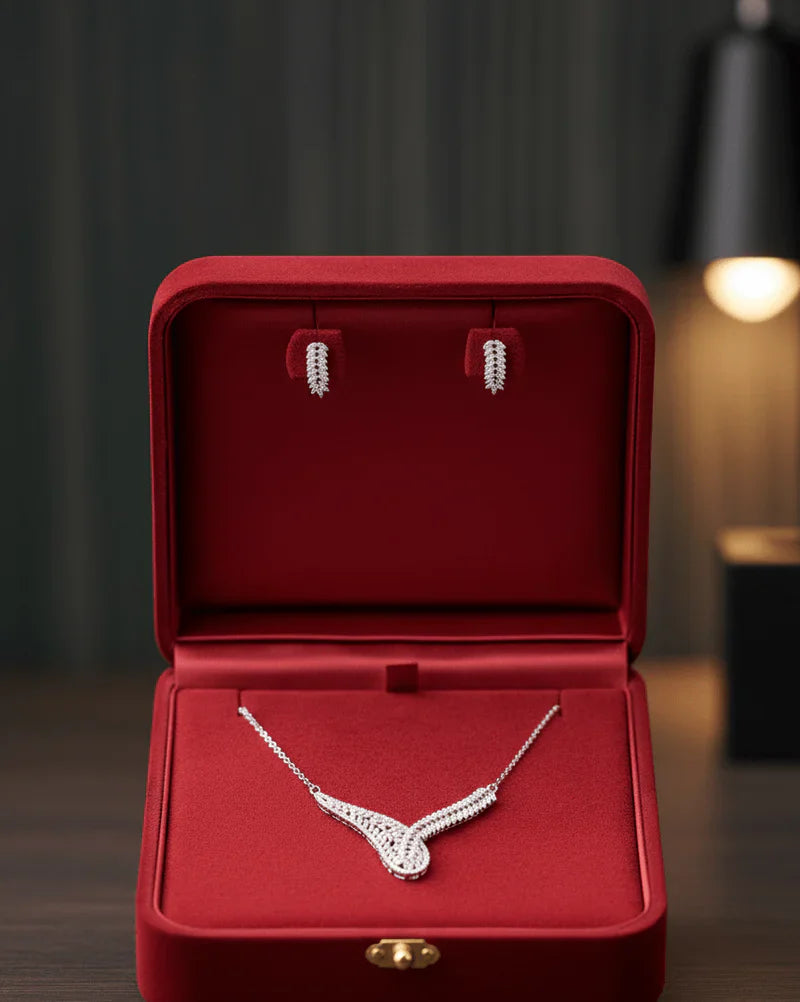 Curved Leaf Crystal Jewelry Set