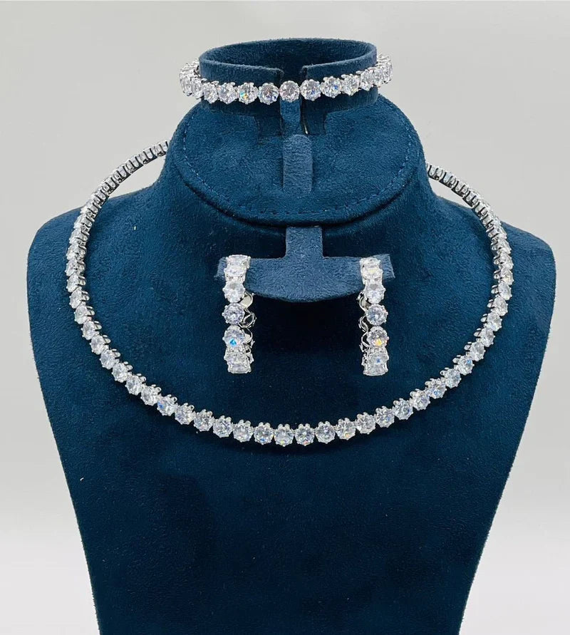 Round Cut Diamond-Style Crystal Jewelry Set