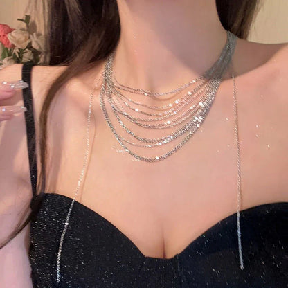 Shimmering Mult Layer Fashion Tassel Necklace